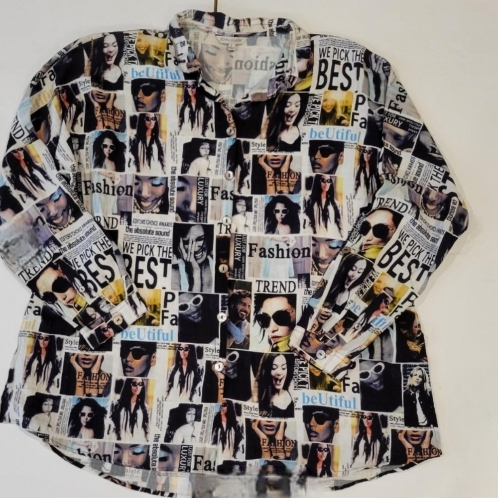 John + Mark  Button Front Blouse Size Large - Picture 2 of 9